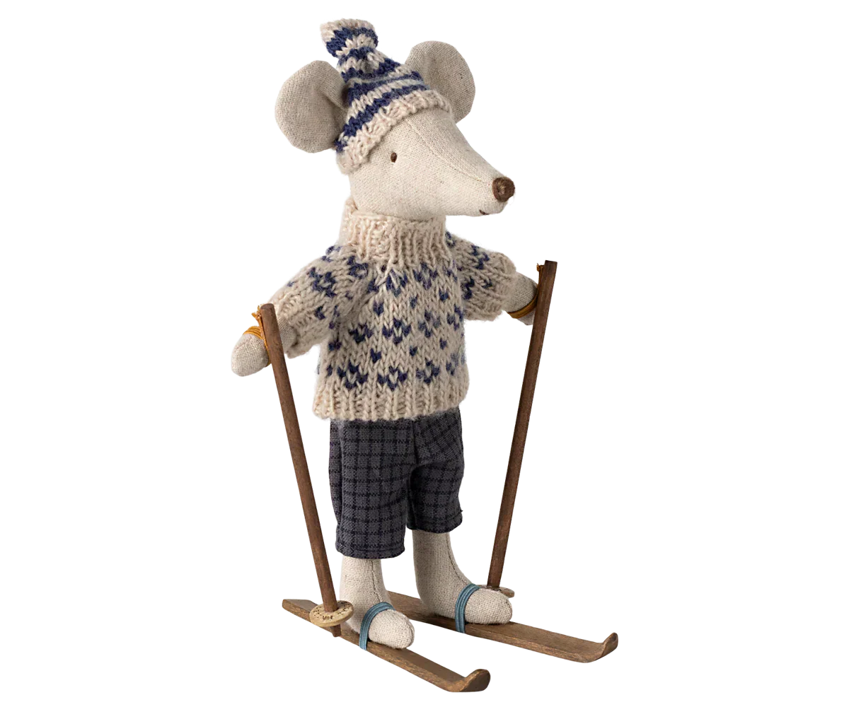 Maileg Winter mouse with ski set, Dad - Blue - Caitly