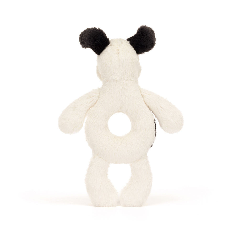 Bashful Black & Cream Puppy Ring Rattle - Caitly