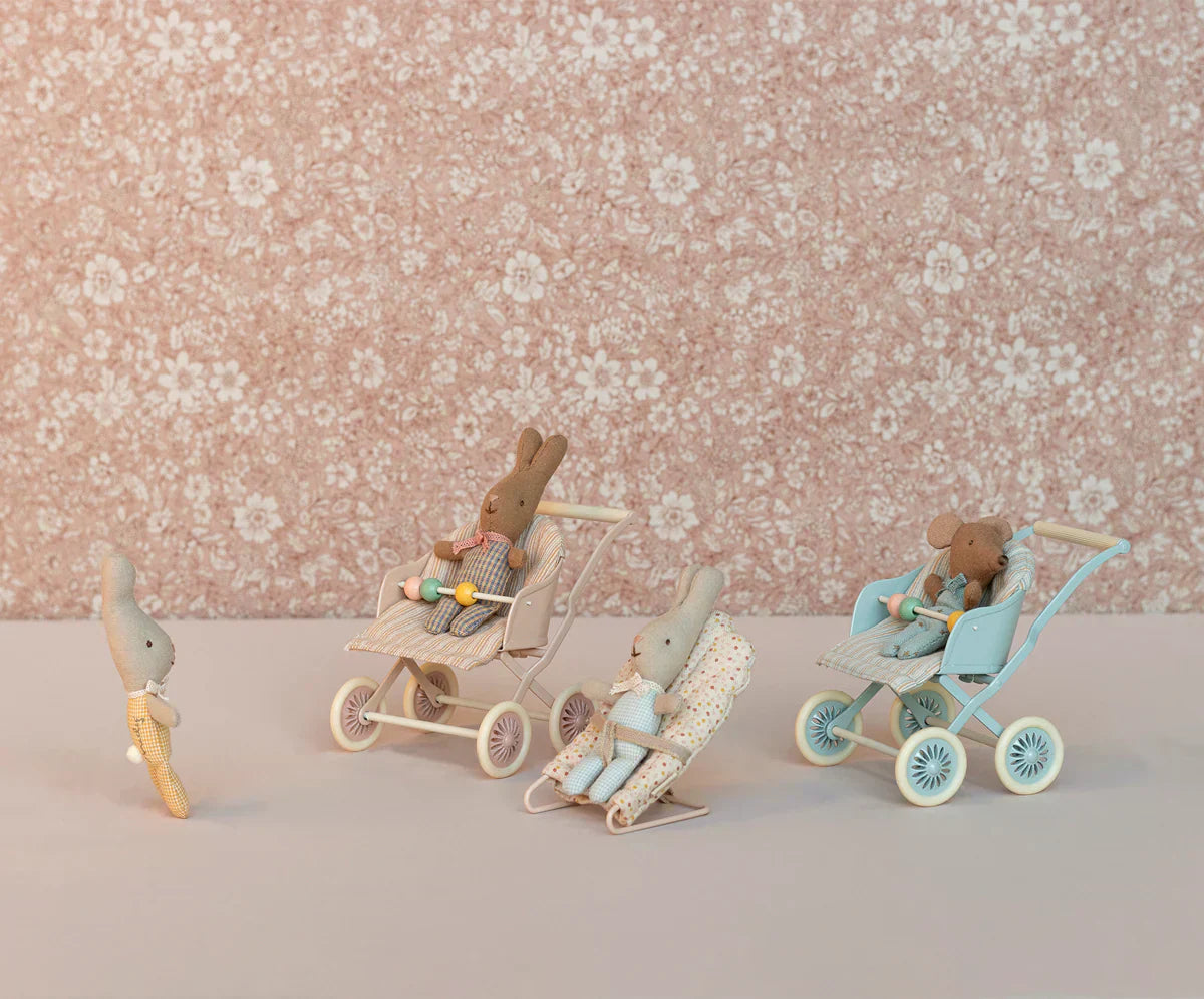 Maileg Stroller, Baby Mice- Blue - Caitly