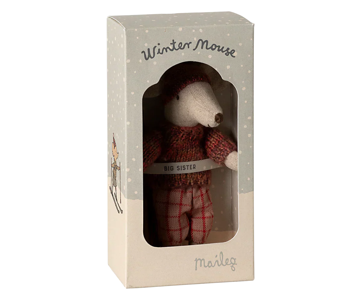 Maileg Winter mouse with ski set, Big sister - Rose - Caitly
