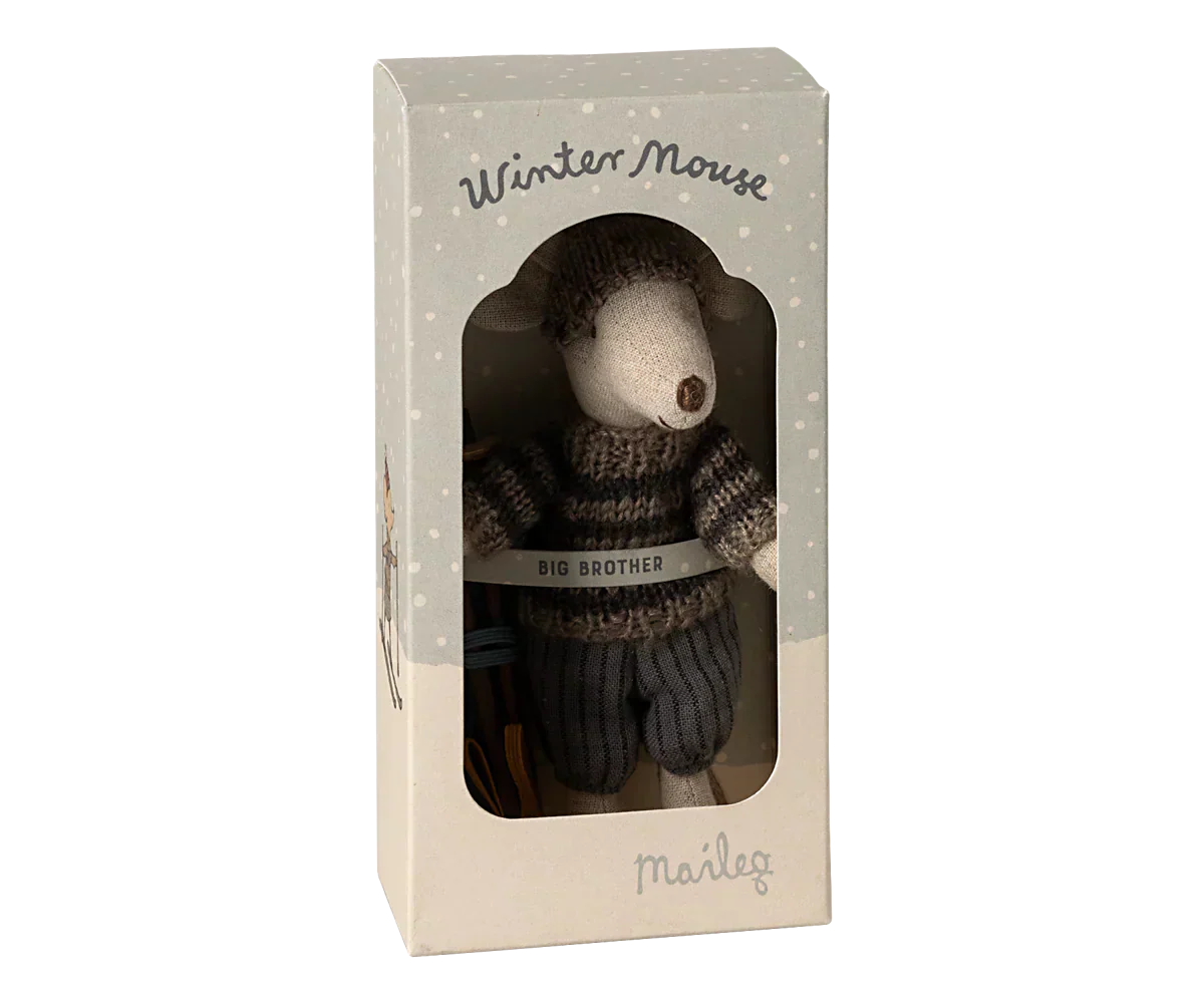 Maileg Winter mouse with ski set, Big brother - Grey - Caitly