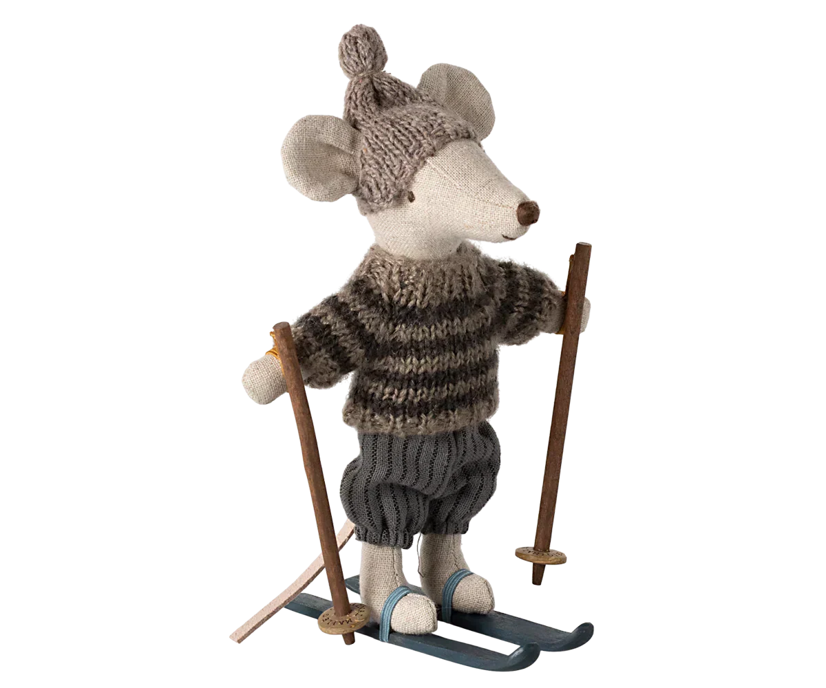 Maileg Winter mouse with ski set, Big brother - Grey - Caitly