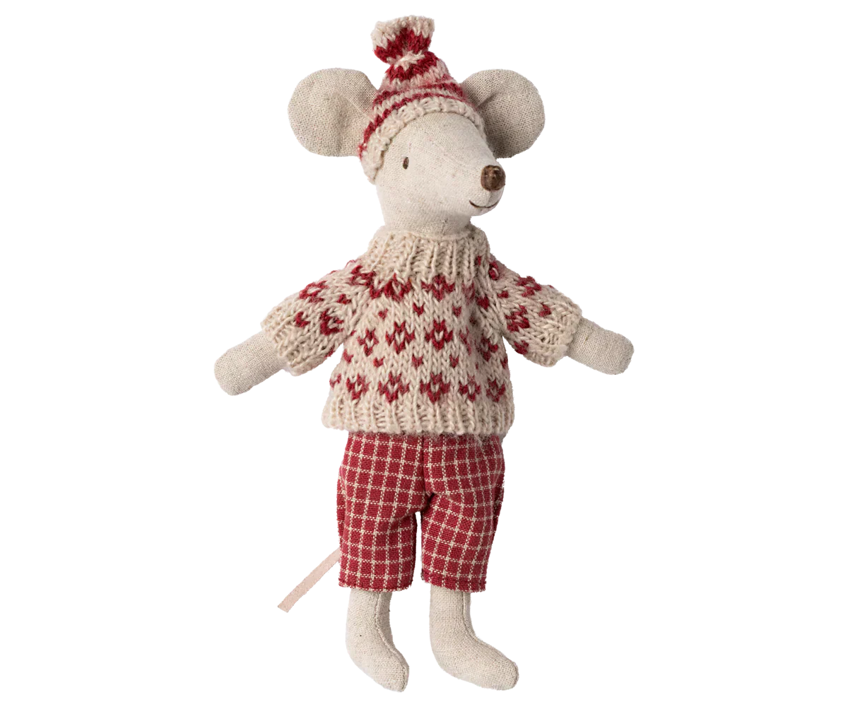 Maileg Winter mouse with ski set, Mum - Red - Caitly