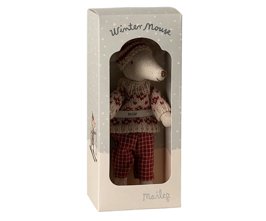 Maileg Winter mouse with ski set, Mum - Red - Caitly