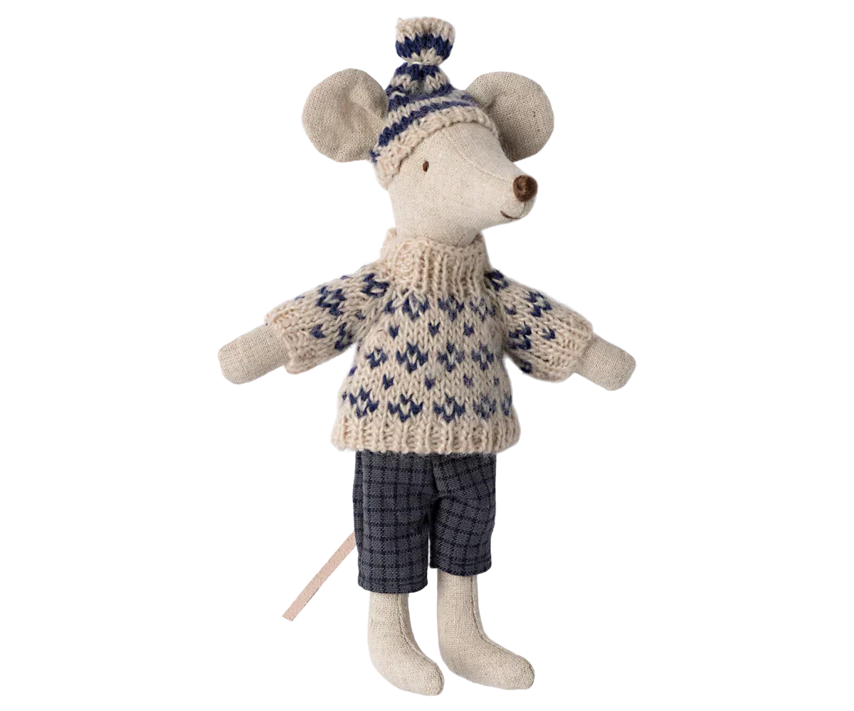 Maileg Winter mouse with ski set, Dad - Blue - Caitly