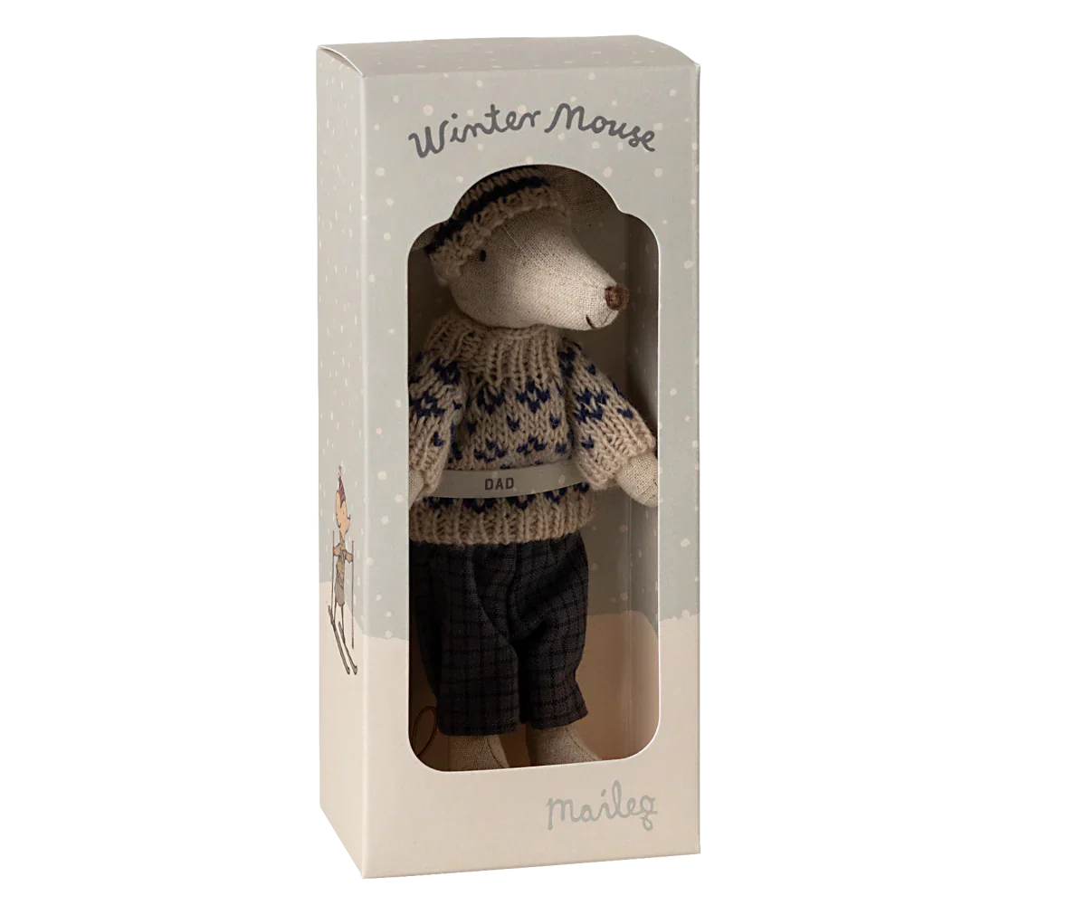 Maileg Winter mouse with ski set, Dad - Blue - Caitly