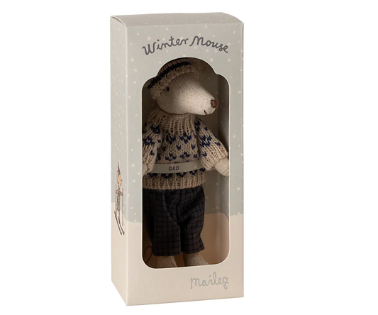 Maileg Winter mouse with ski set, Dad - Blue - Caitly