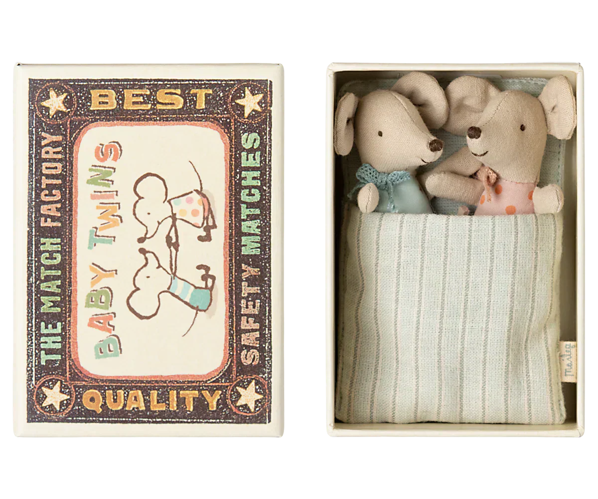 Maileg Twins, Baby Mice in Matchbox Stars/Dots - Caitly