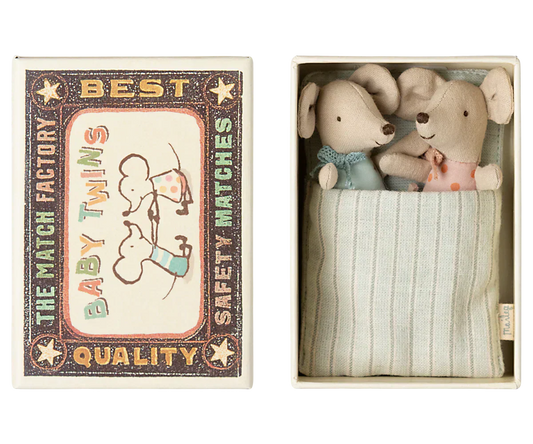 Maileg Twins, Baby Mice in Matchbox Stars/Dots - Caitly