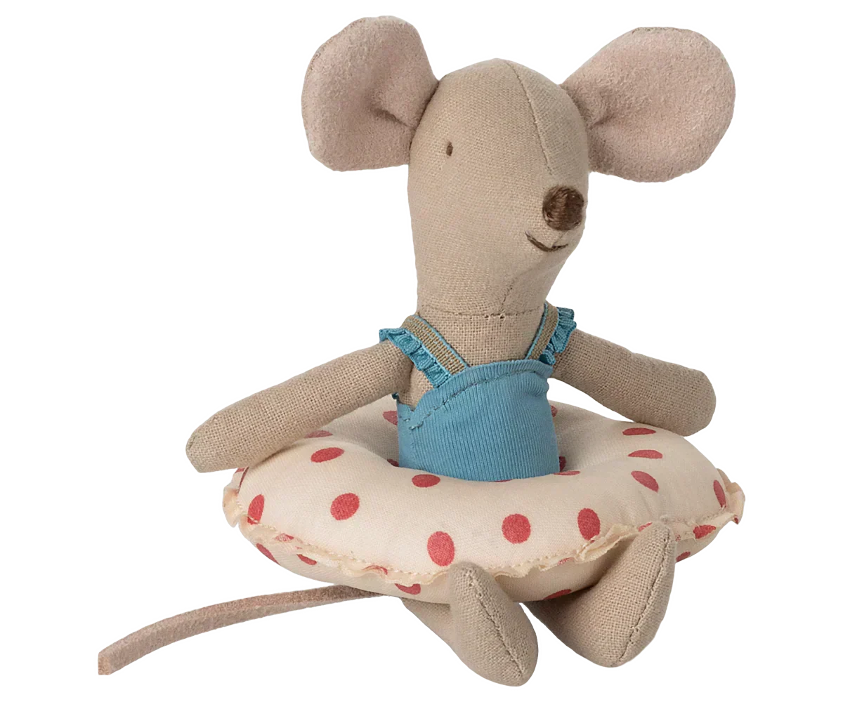 Maileg Beach mouse with float, Little sister - Red dot