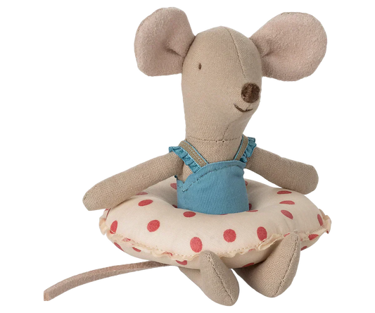 Maileg Beach mouse with float, Little sister - Red dot