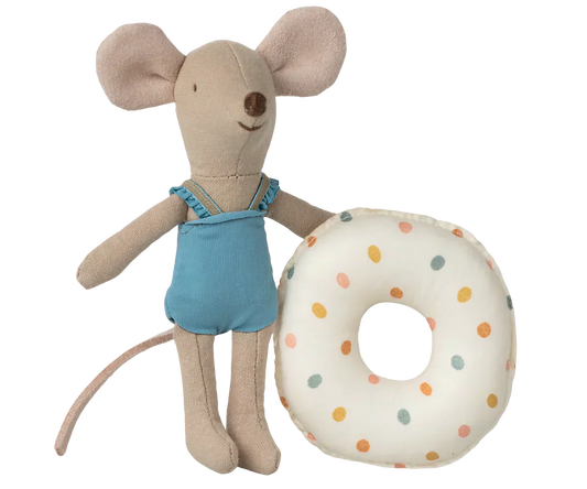 Maileg Beach mouse with float, Little sister - Multi dot