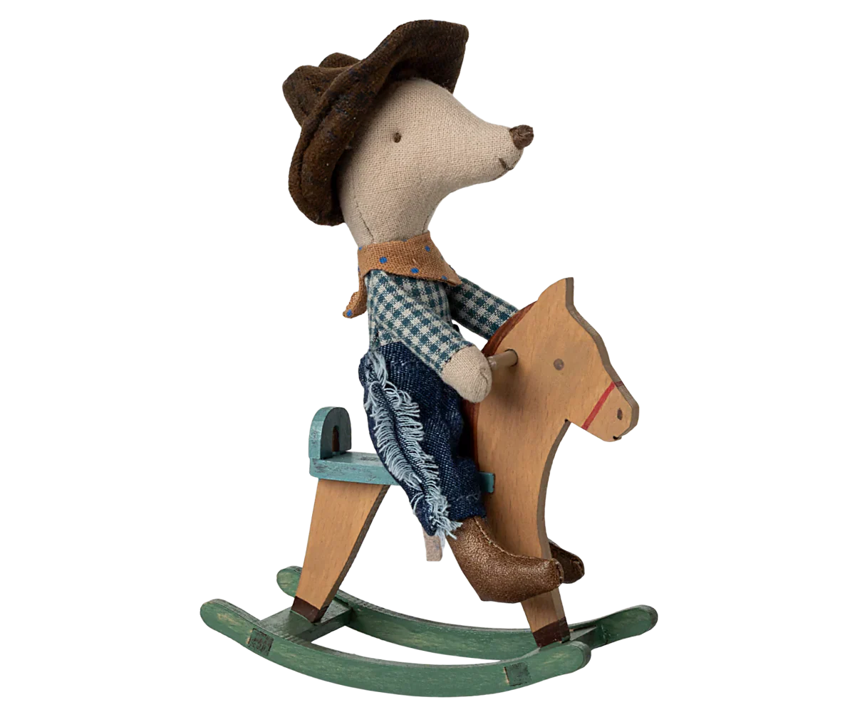 Maileg Cowboy mouse on rocking horse, Little brother - Caitly
