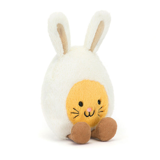 Soft Jellycat Amuseables Bunny Egg with a cute face and pastel colors, perfect for playtime and cuddles.