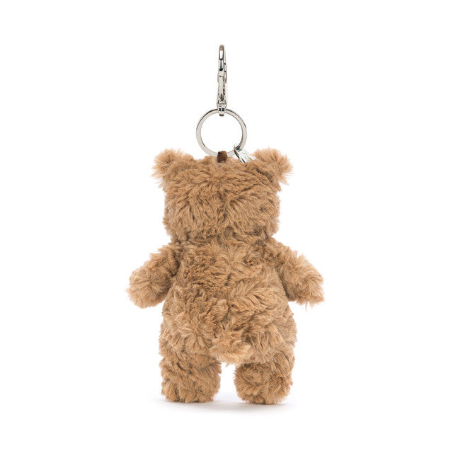 Jellycat Bartholomew Bear Bag Charm with soft plush texture and adorable bear design, perfect for decorating bags and accessories.