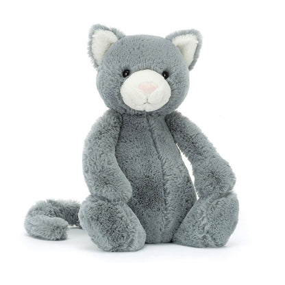 Jellycat Bashful Kitten Original plush toy in soft pink with embroidered face, perfect for cuddling and play.