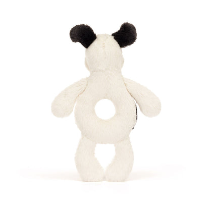 Bashful Black & Cream Puppy Ring Rattle - Caitly