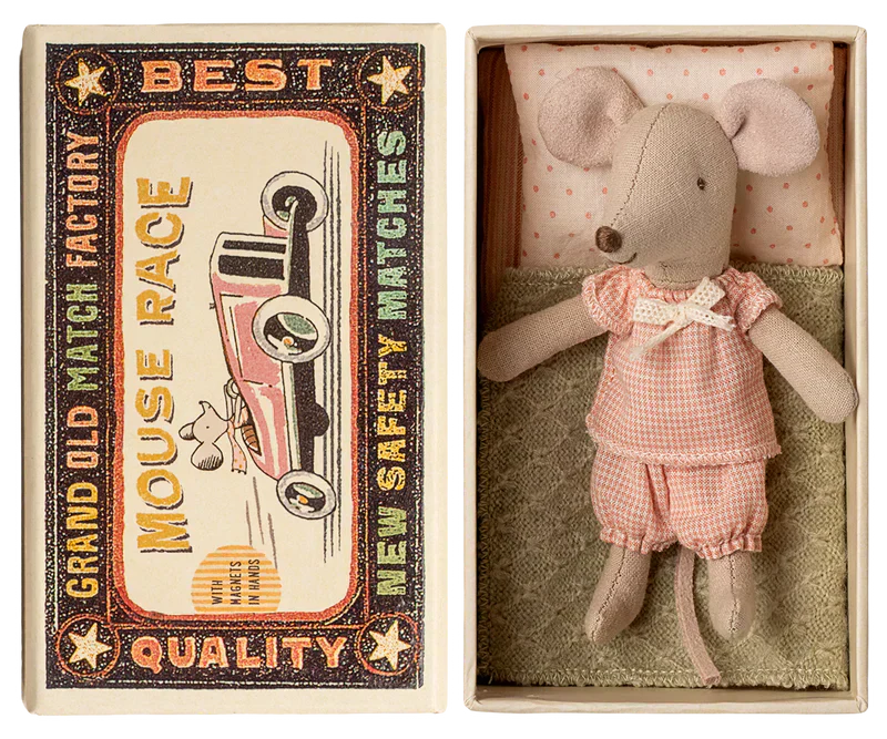 Maileg Princess Mouse, Little sister in Matchbox - Gingham Set - Caitly