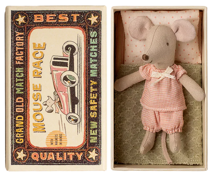 Maileg Princess Mouse, Little sister in Matchbox - Gingham Set - Caitly