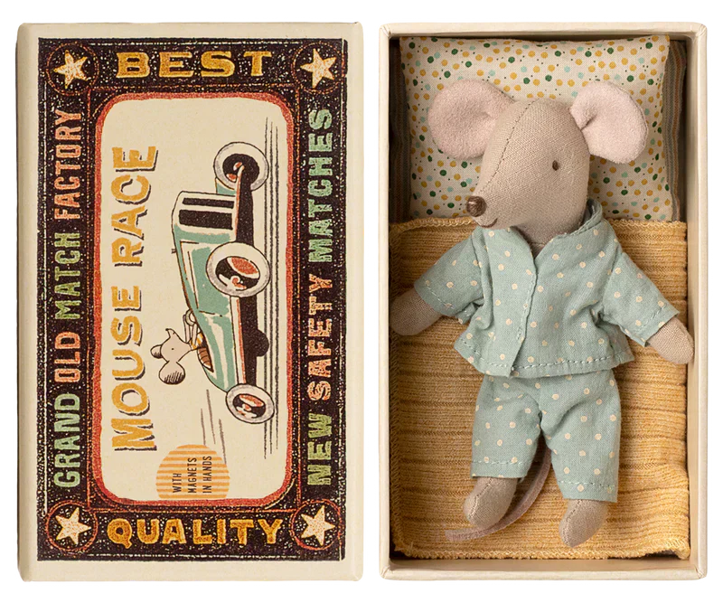 Maileg Princess Mouse, Little Brother in Matchbox - Dot PJ Set - Caitly