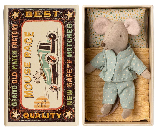 Maileg Princess Mouse, Little Brother in Matchbox - Dot PJ Set - Caitly