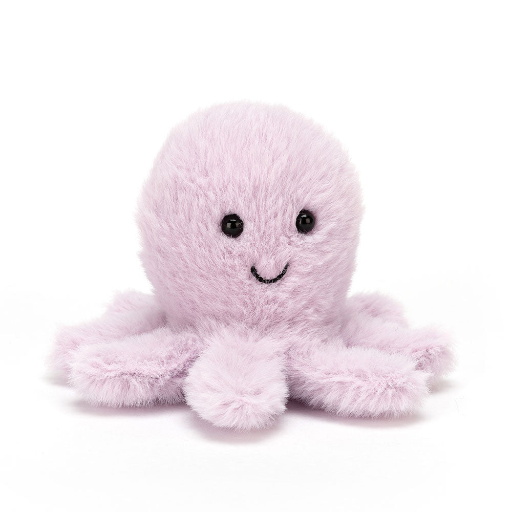 Fluffy octopus plush toy by Jellycat with soft tentacles and a smiling face, perfect for playtime cuddles.