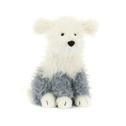 Soft Jellycat Ewert Sheepdog plush toy from the Play collection, featuring fluffy white fur and adorable sheepdog details.