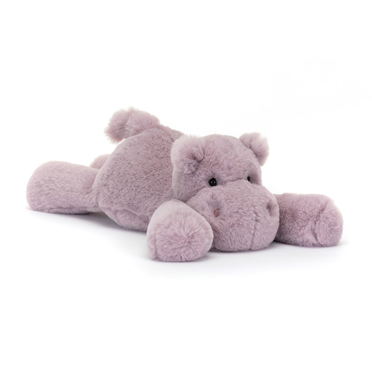 Soft Jellycat Smudge Hippo Tiny plush toy with gray fur and adorable features, perfect for cuddling and play.