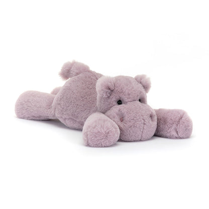 Soft Jellycat Smudge Hippo Tiny plush toy with gray fur and adorable features, perfect for cuddling and play.
