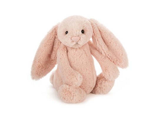 Jellycat Bashful Blush Bunny Little plush toy with soft pink fur and floppy ears, ideal for cuddling and play.