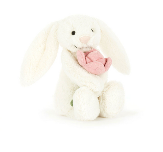 Jellycat Bashful Bunny Peony plush toy with soft fur and adorable floppy ears, ideal for cuddling and play.