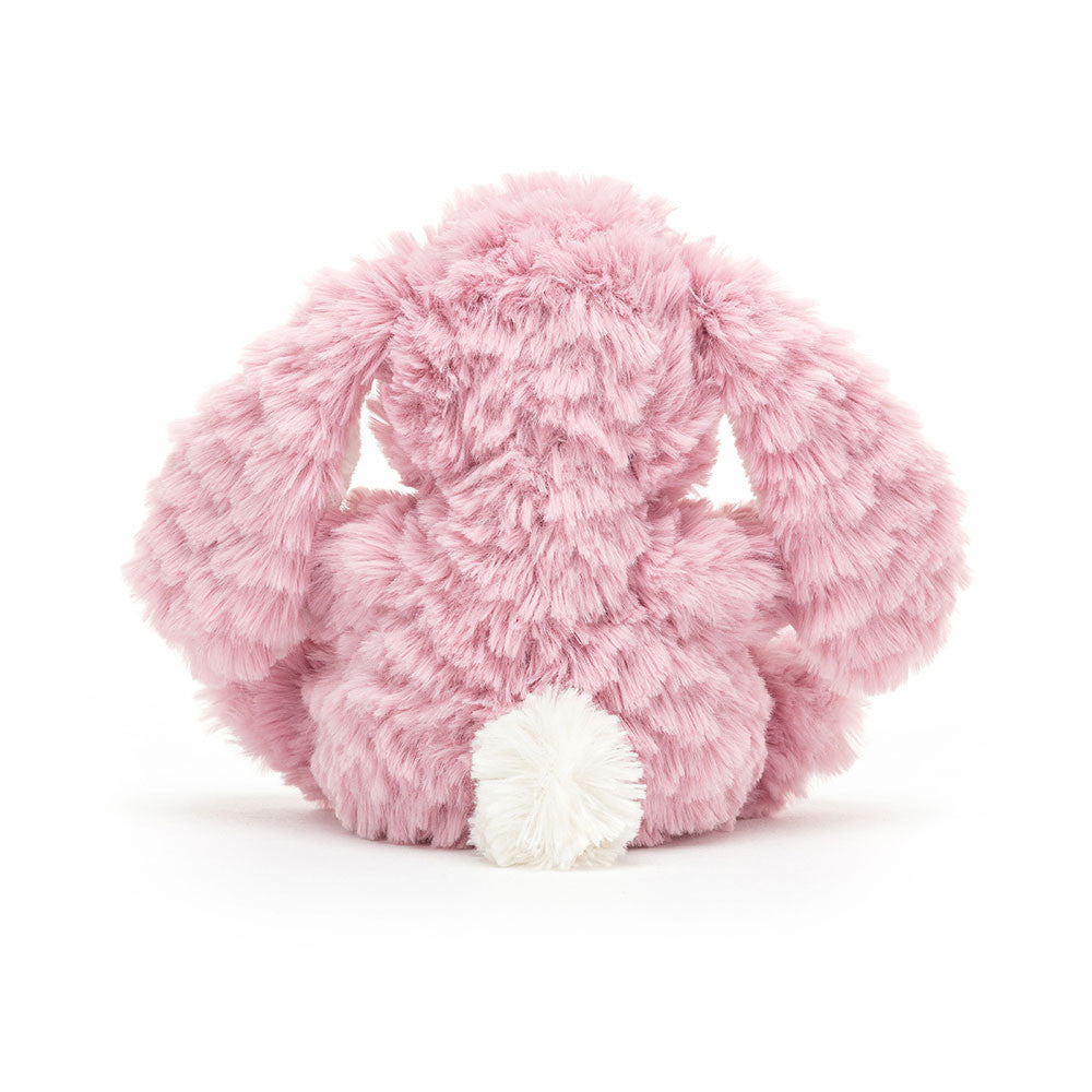 Soft pink Yummy Bunny Tulip plush toy by Jellycat with floppy ears and embroidered face, perfect for cuddling.