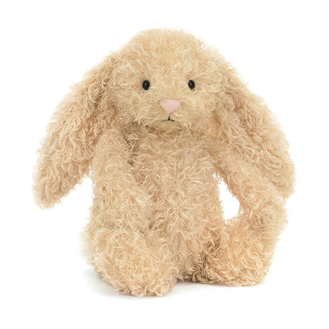 Jellycat Bashful Luxe Bunny Curly Original plush toy with soft curly fur and adorable facial features, ideal for cuddling.